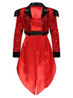 HULIJA Damen Zirkus Kostüm Ringmaster Jacke Langarm Frack mit Pailletten Blazer Mantel Uniform Cosplay Party Kostüm Rot M von HULIJA
