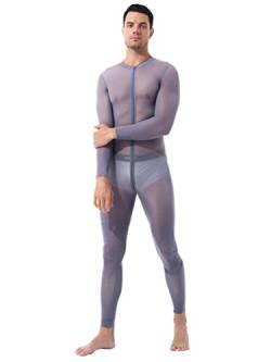 HULIJA Herren Ganzkörperanzug Transparent Bodysuit Jumpsuit Einteiler Overall Catsuit mit Reisverschluss Dessous Unterwäsche Schwarz A Grau L von HULIJA