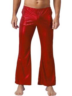 HULIJA Herren Glitzer Hose Lang Glänzend Tanzhose Jazzhose Retro Pants Bühnenauftritte Cosplay Party Karneval Bühnenauftritte A Rot M von HULIJA