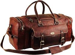 Herren Gym Sport Übernachtung Weekender Tasche Leder Reisetaschen Für Männer Vintage Leder Duffle Bag Frauen Carry On Travel Holdall Bag 24 Zoll, braun, 116 von HULSH