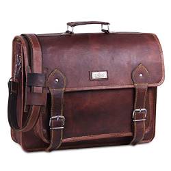 Hulsh Vintage Leder Aktentasche für Männer - 18 Zoll große Tasche Messenger Bag Echt Braun Laptop Ranzen mit Rustikaler Optik Top Grain von HULSH