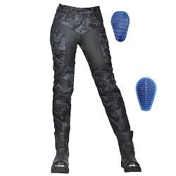 Damen Motorrad Reit Camouflage Jeans, Herren Armour Dirt Bike Motorradhose, Abnehmbare Upgrade Rüstung, Stretchstoff (Color : Blue, Size : XS) von HULUV