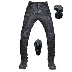 Motorrad Motocross Rennhose Für Herren, Camouflage Sommer Mesh Atmungsaktive Anti Fall Motorradhose, Mit Abnehmbaren CE Schutzpolstern (Color : Blue, Size : 4XL) von HULUV