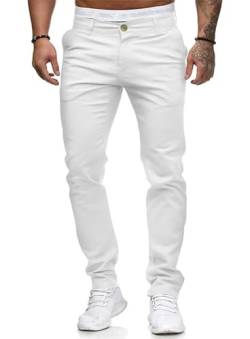 HUNGSON Herren Skinny Slim Fit Casual Jeans Dyeing Stretch Straight Fashion Denim Hose, Weiss/opulenter Garten, 48 von HUNGSON