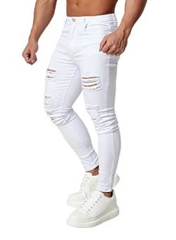 HUNGSON Herren Skinny Slim Fit Ripped Distressed Stretch Jeans Hose, Whiterip, 46 von HUNGSON
