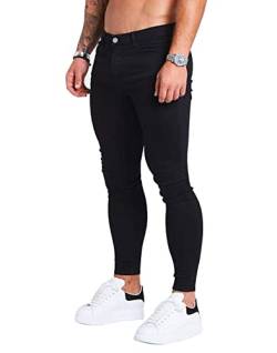 HUNGSON Herren Skinny Slim Fit Ripped Distressed Stretch Jeans Hose, schwarz2022, 48 von HUNGSON