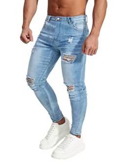 HUNGSON Herren Zerrissene Skinny Jeans Stretchy Slim Fit Jeans Hosen, Ripped Blue-1 (Ripped Blue-, 48 von HUNGSON