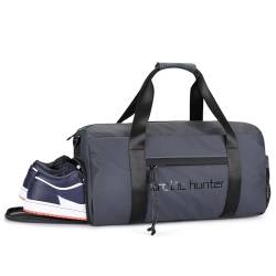 Huntvp kleine Sporttasche Wasserdicht mit Schuhfach & Nassfach, Herren Damen Reisetasche Sport Bag Fitness Small Gym Bag Trainingstasche, Schwimmtasche Duffle Bag Weekender für Urlaub, Grau von HUNTVP