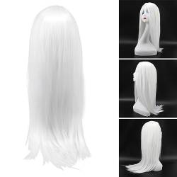 Lange Weiße Gerade Perücken, Platinblonde Perücke, Synthetische Lange Gerade Anime-Cosplay-Kostüme, Gerade, Glatte, Lange, Vollsynthetische Perücken für Frauen, Perfekte Passform von HURRISE