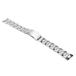 Metallarmband Schnellverschluss Faltschließe Doppelknopf Edelstahl Uhrenarmband für Herren Damen (Silber) von HURRISE