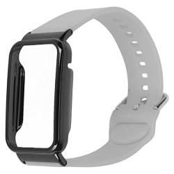 Silikon-Uhrenarmband, Silikon-Smartwatch-Gehäuse, Ersatzzubehör, Passendes Band, Uhrenstoßstange für mit Schutzstoßstange für Mi Band 7 Pro (Grau mit schwarzem Gehäuse) von HURRISE
