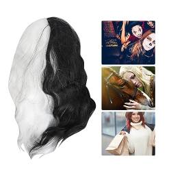 Stilvolle Schulterlange Lockige Perücke mit Ordentlichem, Schwarz-weiße Farbe, Perfekt für Frauen-Cosplay, Halloween-Party von HURRISE