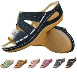 HURUMA Arch Support Wide Toe Box Open Toe Sandals,Non-Slip Wedge Platform Breathable Walking Sandal for Women von HURUMA