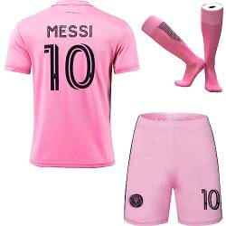 HUSSATEX Miami 2023/2024#10 Heim Kinder Fußball Trikot & Shorts mit Socken Jugendgrößen (Rosa,26) von HUSSATEX