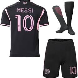 HUSSATEX Miami 2023/2024 Messi #10 Auswärts Kinder Fußball Trikot & Shorts mit Socken Jugendgrößen (Schwarz,16) von HUSSATEX