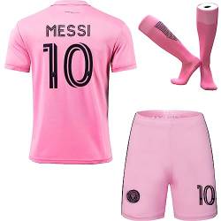 HUSSATEX Miami 2023/2024 Messi #10 Heim Kinder Fußball Trikot & Shorts mit Socken Jugendgrößen (Rosa,24) von HUSSATEX