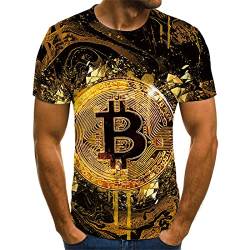 HUUDNHYK Gelb Bitcoin 3D-Druck Sommer O-Neck Daily Casual Funny Herren T-Shirt Sommer Casual Top von HUUDNHYK