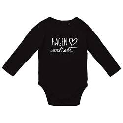 HUURAA Baby Body Hagen verliebt Unisex Langarm Strampler Größe 80 Black mit Namen deiner lieblings Stadt Geschenk Idee zur Baby Party für Neugeborene und Kleinkinder von HUURAA