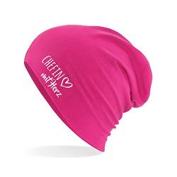 HUURAA Beanie Chefin mit Herz Unisex Mütze Fuchsia mit Motiv für die tollsten Menschen Geschenk Idee für Freunde und Familie von HUURAA