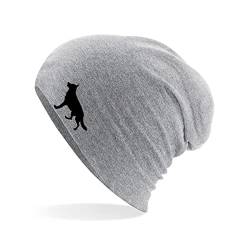 HUURAA Beanie Deutscher Schäferhund Silhouette Unisex Mütze Größe Heather Grey mit Motiv für Hundefreunde Geschenk Idee für Freunde und Familie von HUURAA