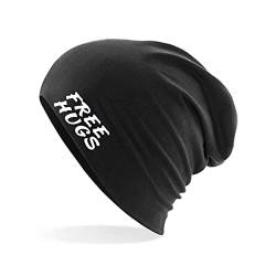 HUURAA Beanie Free Hugs Unisex Mütze Black mit Motiv für alle Kuschelbedürftigen Geschenk Idee für Freunde und Familie von HUURAA