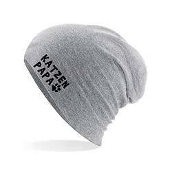 HUURAA Beanie Katzenpapa Tapse Unisex Mütze Heather Grey mit Motiv für alle Katzenmenschen Geschenk Idee für Freunde und Familie von HUURAA