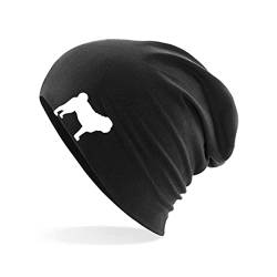 HUURAA Beanie Mops Silhouette Unisex Mütze Größe Black mit Motiv für Hundefreunde Geschenk Idee für Freunde und Familie von HUURAA