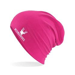 HUURAA Beanie Weidmannsheil Hirsch Jägergruß Unisex Mütze Größe Fuchsia mit Motiv für Jäger Geschenk Idee für Freunde und Familie von HUURAA