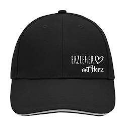 HUURAA Cappy Mütze Erzieher mit Herz Unisex Kappe Black/Light Grey mit Motiv für die tollsten Menschen Geschenk Idee für Freunde und Familie von HUURAA