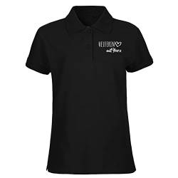 HUURAA! Damen Polo Shirt Helferin mit Herz Bio Baumwolle Fairtrade Oberteil Größe L Black mit Motiv für die tollsten Menschen Geschenk Idee für Freunde und Familie von HUURAA