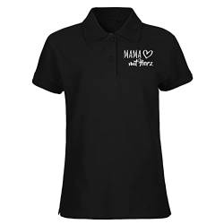 HUURAA! Damen Polo Shirt Mama mit Herz Bio Baumwolle Fairtrade Oberteil Größe L Black mit Motiv für die tollsten Menschen Geschenk Idee für Freunde und Familie von HUURAA