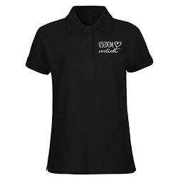 HUURAA! Damen Polo Shirt Usedom verliebt Bio Baumwolle Fairtrade Oberteil Größe S Black mit Namen deiner lieblings Insel Geschenk Idee für Freunde und Familie von HUURAA