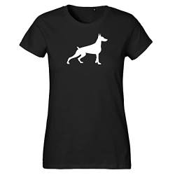 HUURAA Damen T-Shirt Dobermann Silhouette Bio Baumwolle Fairtrade Oberteil Größe S mit Motiv für Hundefreunde Geschenk Idee für Freunde und Familie von HUURAA