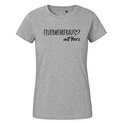 HUURAA Damen T-Shirt Feuerwehrfrau mit Herz Bio Baumwolle Fairtrade Oberteil Größe L Sport Grey mit Motiv für die tollsten Menschen Geschenk Idee für Freunde und Familie von HUURAA