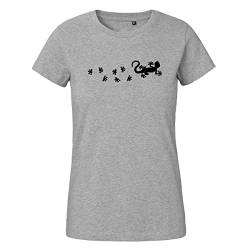 HUURAA Damen T-Shirt Gecko Tapsen Bio Baumwolle Fairtrade Oberteil Größe M Sport Grey mit Motiv für alle Echsen Freunde Geschenk Idee für Freunde und Familie von HUURAA