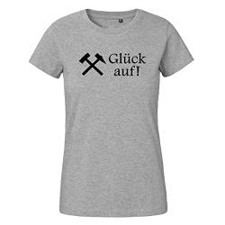 HUURAA Damen T-Shirt Glück auf! Ruhrpott Bio Baumwolle Fairtrade Oberteil Größe L mit Bergbau Motiv Geschenk Idee für Freunde und Familie von HUURAA