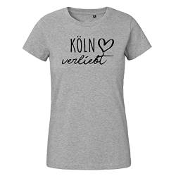 HUURAA Damen T-Shirt Köln verliebt Bio Baumwolle Fairtrade Oberteil Größe L Sport Grey mit Namen deiner lieblings Stadt Geschenk Idee für Freunde und Familie von HUURAA