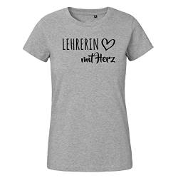 HUURAA Damen T-Shirt Lehrerin mit Herz Bio Baumwolle Fairtrade Oberteil Größe M Sport Grey mit Motiv für die tollsten Menschen Geschenk Idee für Freunde und Familie von HUURAA