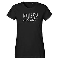 HUURAA Damen T-Shirt Malle verliebt Bio Baumwolle Fairtrade Oberteil Größe S Black mit Namen deiner lieblings Insel Geschenk Idee für Freunde und Familie von HUURAA