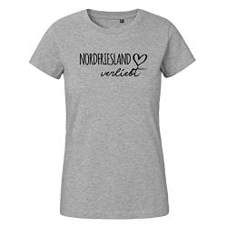 HUURAA Damen T-Shirt Nordfriesland verliebt Bio Baumwolle Fairtrade Oberteil Größe XL Sport Grey mit Namen deiner lieblings Region Geschenk Idee für Freunde und Familie von HUURAA