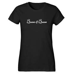 HUURAA Damen T-Shirt Queen & Queen Krone Bio Baumwolle Fairtrade Oberteil Größe XXL Black mit Motiv Hochzeits Geschenk Idee für Freunde und Familie von HUURAA