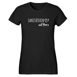 HUURAA Damen T-Shirt Sanitäterin mit Herz Bio Baumwolle Fairtrade Oberteil Größe M Black mit Motiv für die tollsten Menschen Geschenk Idee für Freunde und Familie von HUURAA