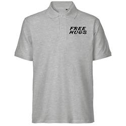 HUURAA! Herren Polo Shirt Free Hugs Bio Baumwolle Fairtrade Oberteil Größe S Sport Grey mit Motiv für alle Kuschelbedürftigen Geschenk Idee für Freunde und Familie von HUURAA