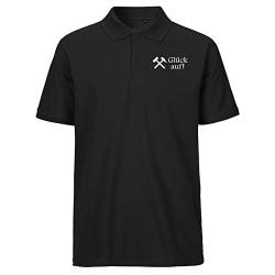 HUURAA Herren Polo Shirt Glück auf! Ruhrpott Bio Baumwolle Fairtrade Oberteil Größe 3XL mit Bergbau Motiv Geschenk Idee für Freunde und Familie von HUURAA