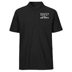 HUURAA! Herren Polo Shirt Papa mit Herz Bio Baumwolle Fairtrade Oberteil Größe XL Black mit Motiv für die tollsten Menschen Geschenk Idee für Freunde und Familie von HUURAA