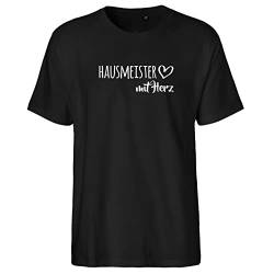 HUURAA Herren T-Shirt Hausmeister mit Herz Bio Baumwolle Fairtrade Oberteil Größe XL Black mit Motiv für die tollsten Menschen Geschenk Idee für Freunde und Familie von HUURAA