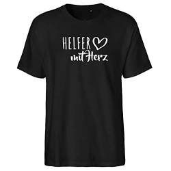 HUURAA Herren T-Shirt Helfer mit Herz Bio Baumwolle Fairtrade Oberteil Größe S Black mit Motiv für die tollsten Menschen Geschenk Idee für Freunde und Familie von HUURAA