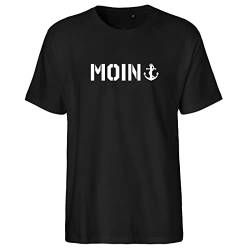 HUURAA Herren T-Shirt Moin Anker Schriftzug Bio Baumwolle Fairtrade Oberteil Größe L Black mit Motiv für Nordlichter Geschenk Idee für Freunde und Familie von HUURAA