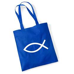 HUURAA Jutebeutel Fische Symbol Tasche Baumwolle 10 Liter Bright Royal mit Motiv für Kirche und Glaube Geschenk Idee für Freunde und Familie von HUURAA