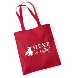 HUURAA Jutebeutel Hexe im Anflug Tasche Baumwolle 10 Liter Classic Red mit witzigem Motiv Geschenk Idee für Freunde und Familie von HUURAA
